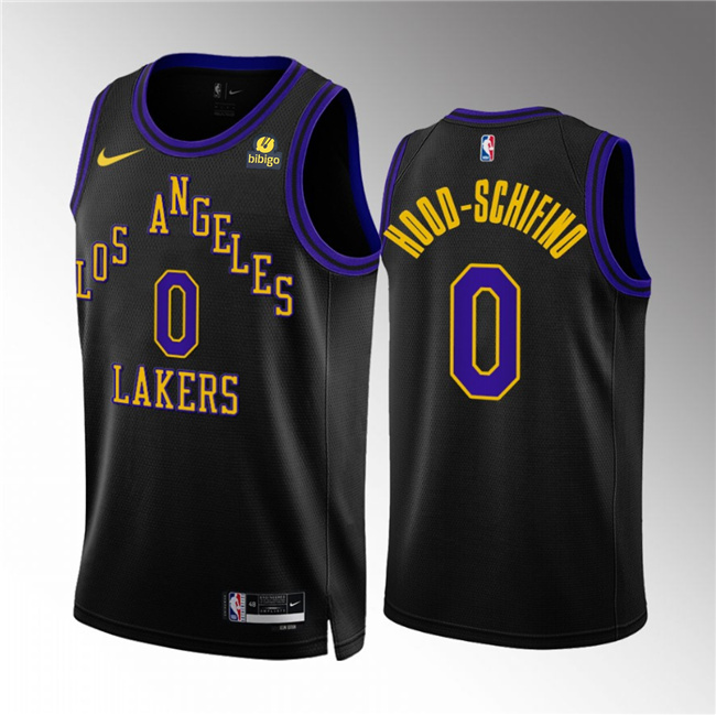 Men's Los Angeles Lakers #0 Jalen Hood-Schifino Black 2023/24 City Edition Stitched Basketball Jersey